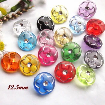 

50pcs 12.5mm 1/2" Mixed / 1 color Candy color flower acrylic sewing decorative button for clothing craft scrapbook accessories