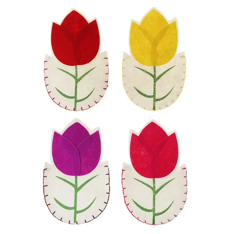 

4pc Easter Decoration tableware Case Silverware Holders Pockets Dinner Decor decoration
