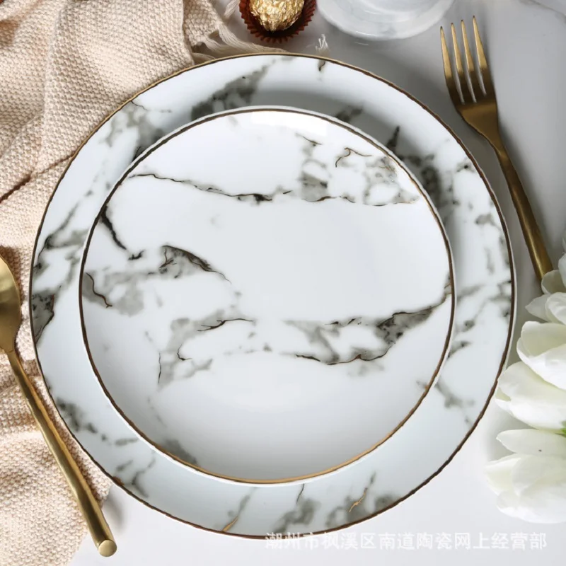 

Nordic style Phnom Penh marbling gold wire plate pendulum prop Western food steak dessert plate.