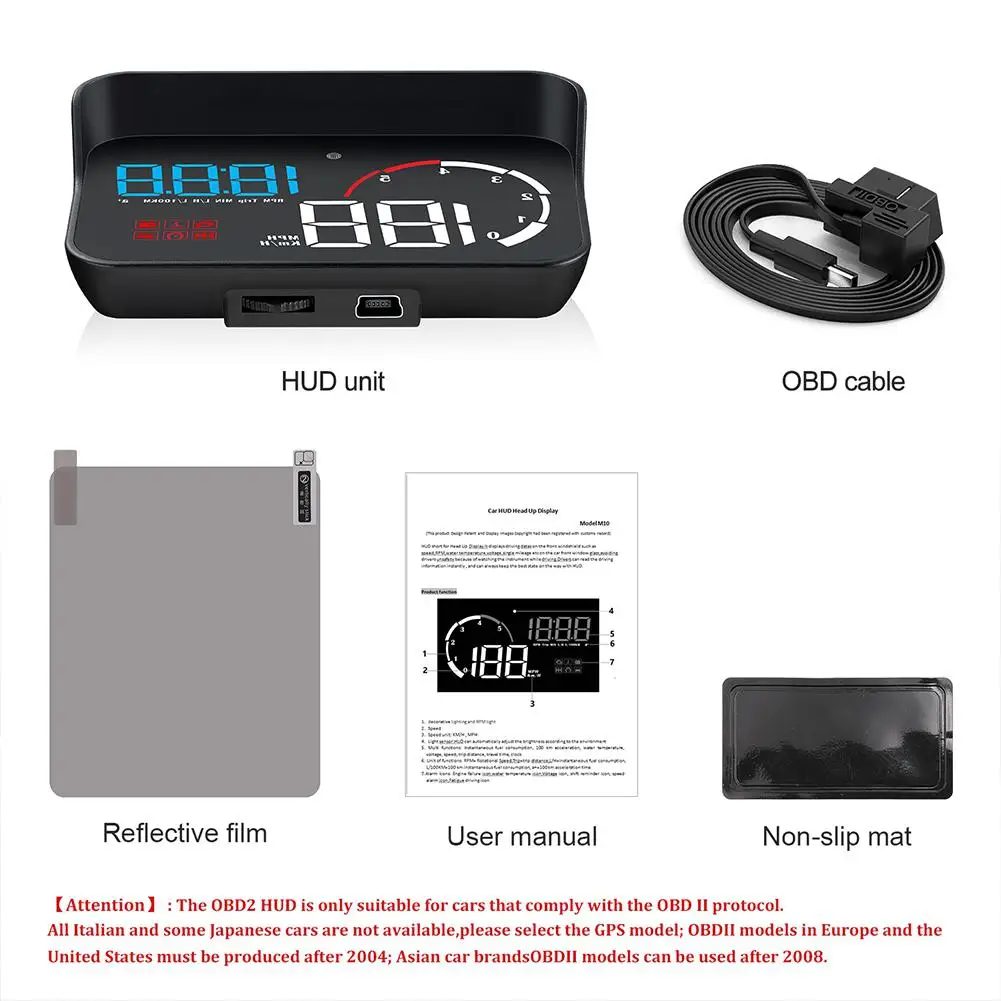 Автомобильный OBD2 II Hud Дисплей цифровой спидометр с сигналом превышения скорости предупреждение о высоком напряжении электронный будильник Системы лобовое стекло проектор r20