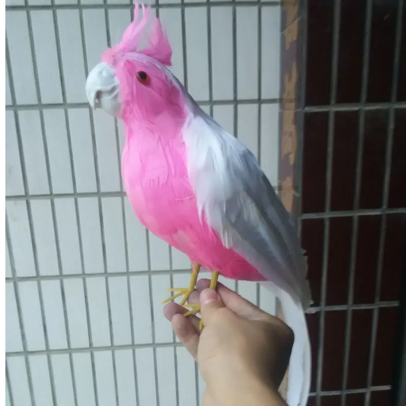 Большой 40 см Моделирование какаду попугай птица жесткий модель полиэтилена и перья Розовый попугай птица ремесленного украшения сада S1123