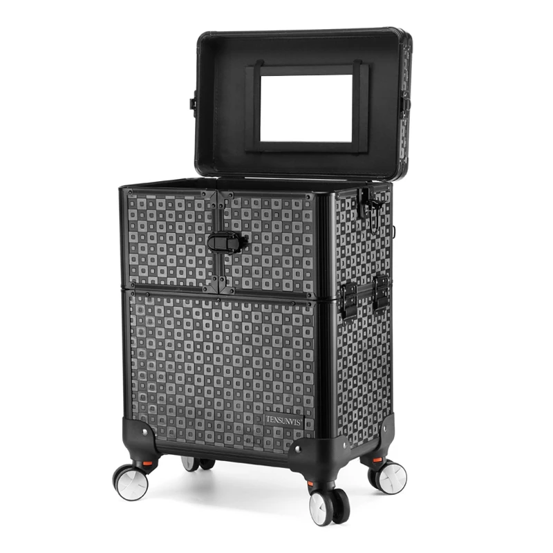 TENSUNVIS Makeup Case aesthetic black professional universal wheels trolley cosmetic box makeup case the best beauty case 4622