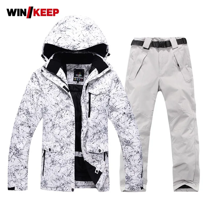 

Top Quality 2019 Winter Mountain Skiing Suit For Men Waterproof Warm Hoody Jacket Snow Rompers Tracksuit Snowboarding Ski Suits