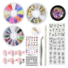 Набор для украшения ногтей, 3D Стразы для ногтей, бусины, акриловые шпильки, пинцет, маникюрный набор, наклейки для ногтей, наклейки, 12 цветов, настоящие сушеные цветы