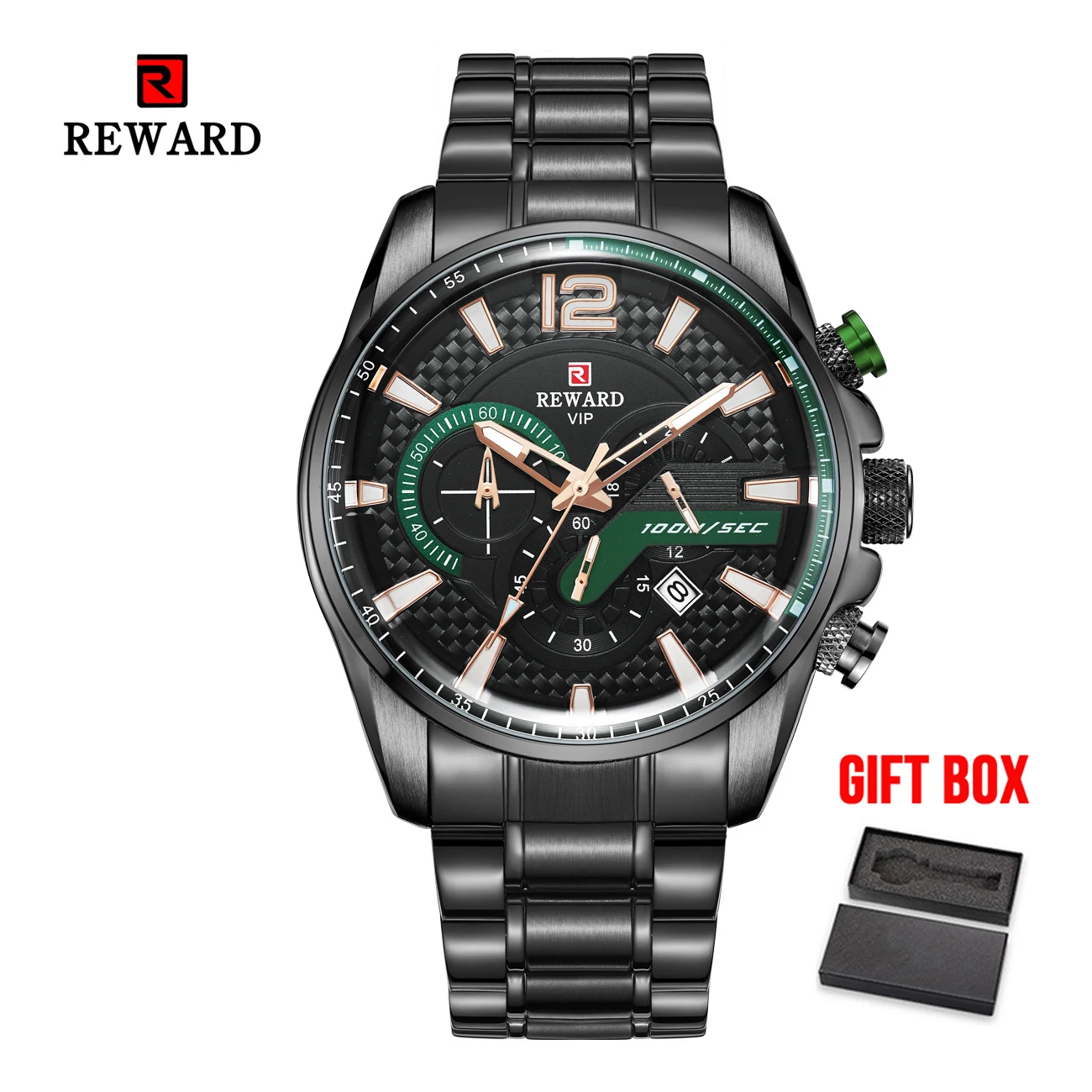 Наградные мужские часы водонепроницаемые спортивные часы для мужчин кварцевые наручные часы Лидирующий бренд роскошные золотые часы Relogio Masculino - Цвет: black green box