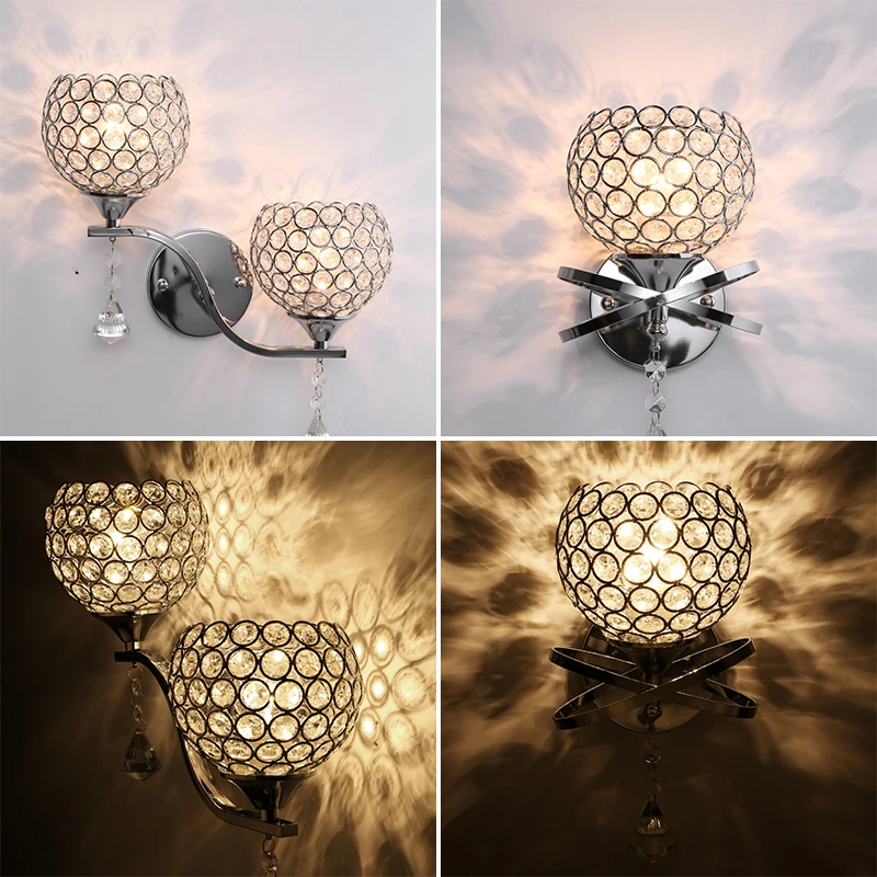 

Modern Crystal Wall Lamp Chrome Sconce Wall Light For Living Room Bathroom Home Indoor Lighting Decoration Bulb Not Included