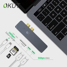 

OKUT Dual USB C Hub with 2 USB 3.0 SD/TF Card Reader Type-C Hub Charging Thunderbolt Data Transfer for Macbook Pro Aluminium