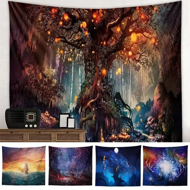 3D Print Tapestry Wall Hanging Wishing Trees Psychedelic Decorative Wall Carpet Bed Sheet Bohemian Hippie Home Decor Couch Throw