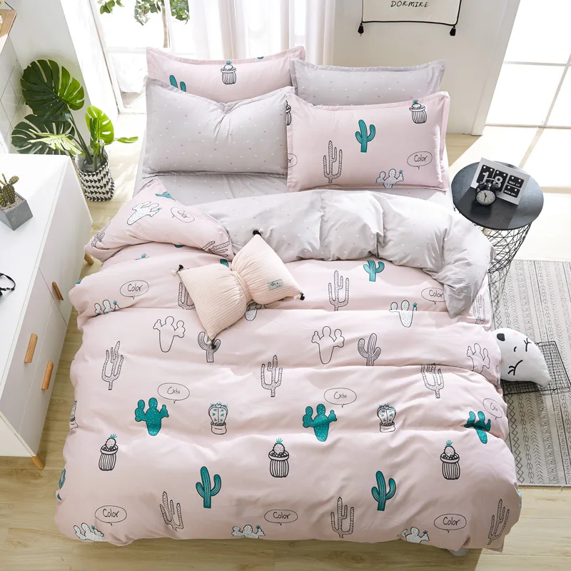 

Grey Bedding set Pastoral style bed linen set home bed flat sheet, pillowcase& duvet cover set 2019 New flower bed cover heart