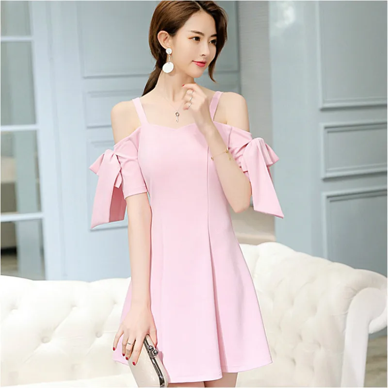 

vestidos verano 2019 summer Korean Work women's Bow splice plus size Sling dress elegant mini dress temperament ladies dresses