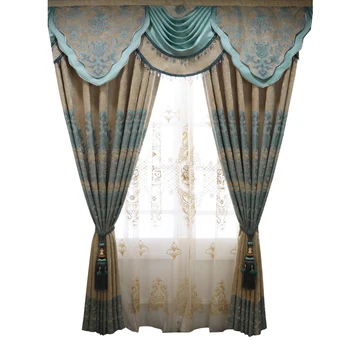 

Custom curtains luxury chenille thicken American simple European floor window cloth blackout curtain tulle valance N228