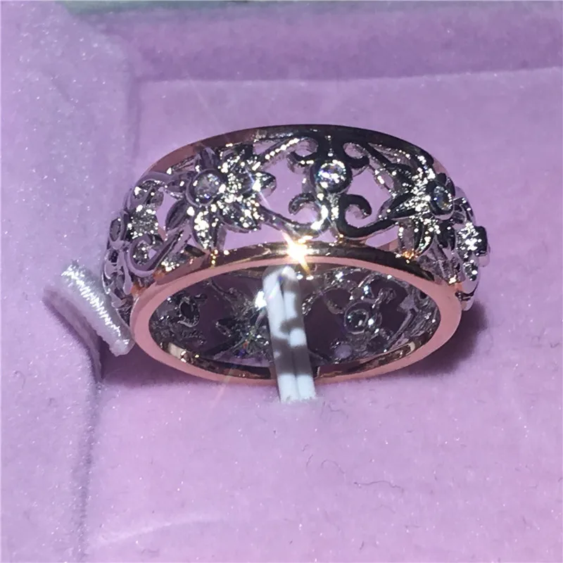 Полые цветок кольцо белое розовое золото Заполненные юбилей обручальное кольца для мужчин и женщин AAAAA Циркон cz Ювелирные изделия на палец