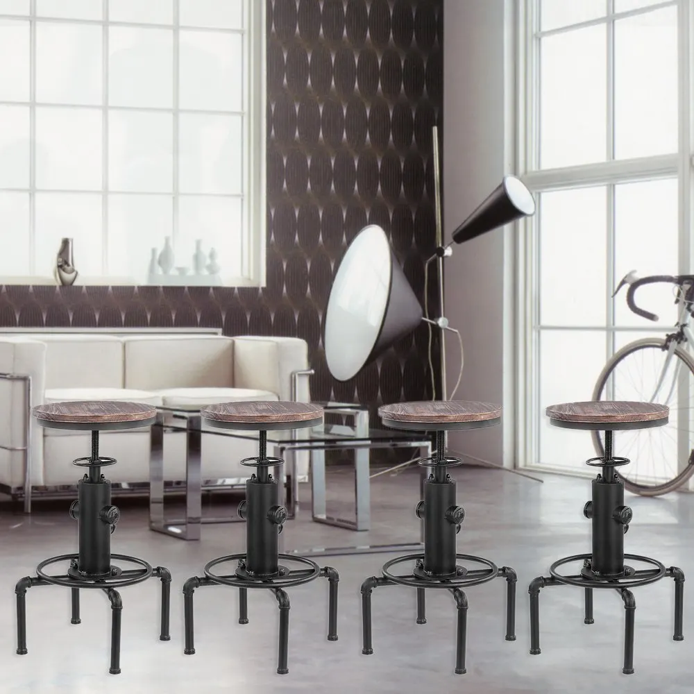 iKayaa Metal Industrial Bar Stool Height Adjustable Swivel Pinewood Top Dining Chair Coffee Chair Pipe Style Bar Stool iKayaa Metal Industrial Bar Stool Height Adjustable Swivel Pinewood Top Dining Chair Coffee Chair Pipe Style Bar Stool