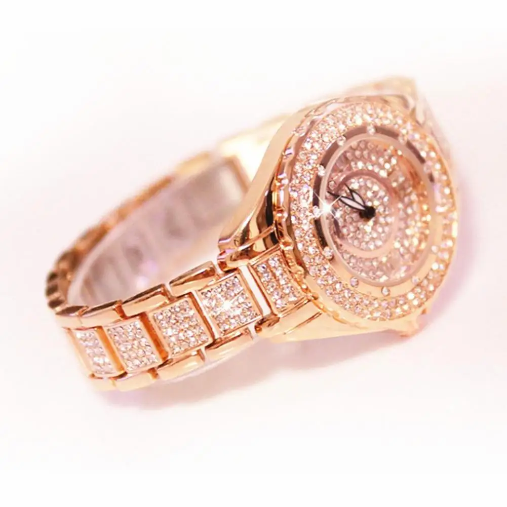 

Newly Fashion Women Rhinestone Round Dial Alloy Linked Strap Quartz Analog Wrist Watch