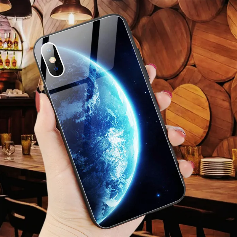 Стеклянный чехол для телефона для iPhone 11 X XS Max XS Звездный Космический Чехол чехол для iPhone 8 7 6 6s Plus X противоударный чехол силиконовый чехол