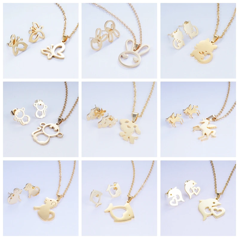 Yunkingdom 15 различных стилей крест сердце животное из нержавеющей стали Ювелирные наборы ожерелье серьги для женщин новые свадебные ювелирные изделия