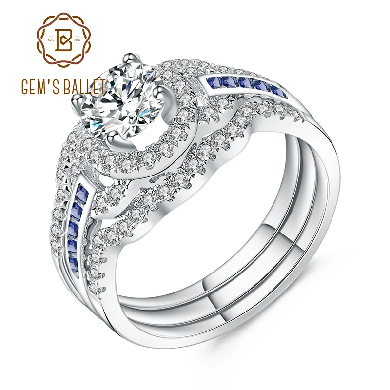 

Gem's Ballet 3 Pieces Band Ring Genuine 925 Sterling Silver Ring Set Prongs Round Cut Setting Outstanding Engagement Wedding