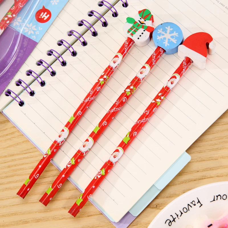 3 шт./партия, Рождественский колпачок с ластиком деревянный карандаш hb канцелярские принадлежности, студенческий пишущий карандаш, школьные принадлежности, подарок на год для детей