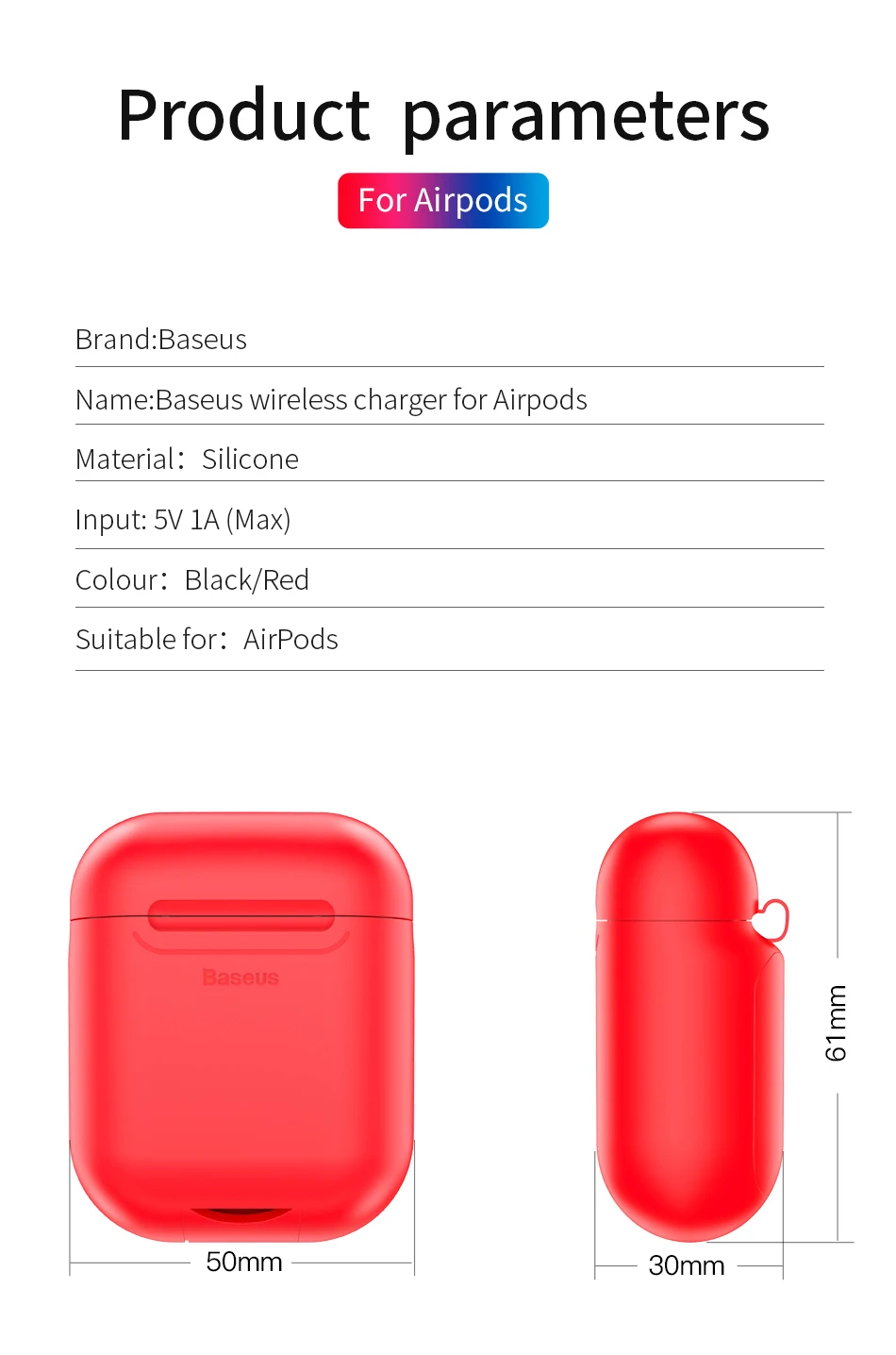 Для Airpods чехол Baseus Qi беспроводной зарядный силиконовый чехол s для Airpod защитный чехол с проводной зарядкой для Air pods Coques