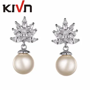 

KIVN Womens Fashion Jewelry Dangle CZ Cubic Zirconia Wedding Bridal Simulated Pearl Earrings Birthday Christmas Mothers Gifts