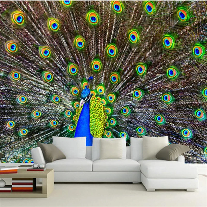 Beibehang Hd Pavo Real Pantalla Abierta Foto Tv Oficina Fondo
