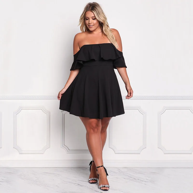 

PANJOINER Strapless Plus Size 2XL 3XL Women Dress Sexy Ruffles Backless Vestidos Evening Party Women Dresses D804