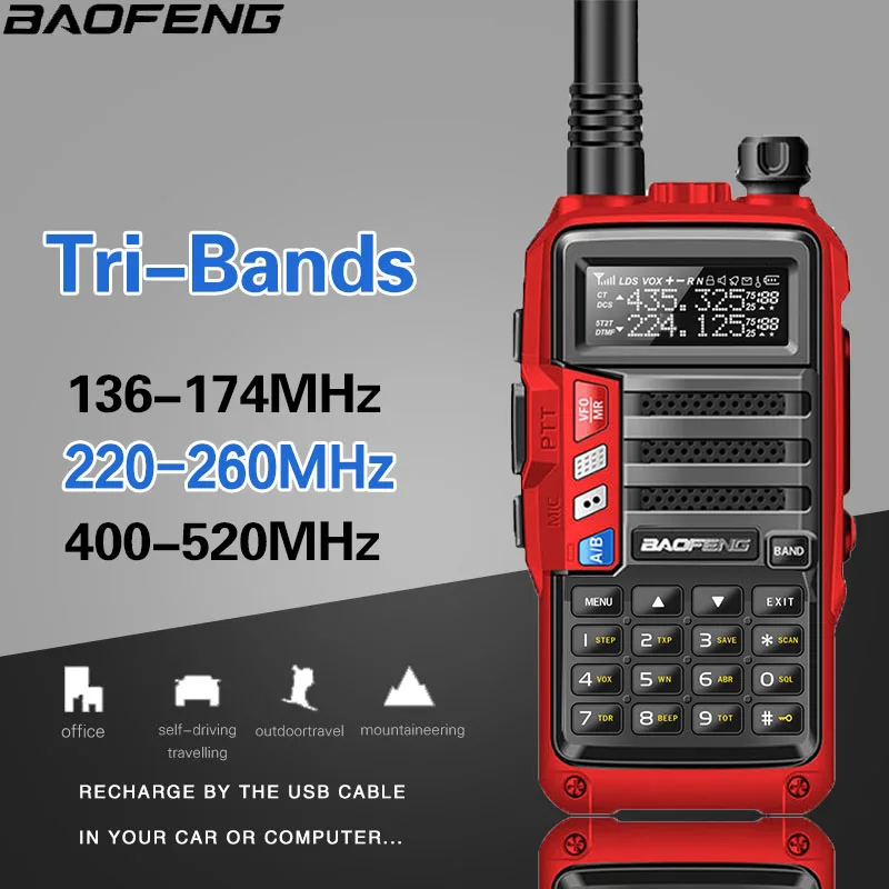 BaoFeng UV-S9 8 Вт Мощный Tri-Band 136-174/220-260/400-520 МГц 2 xantenna любительских портативных ham двухстороннее радио иди и болтай Walkie Talkie