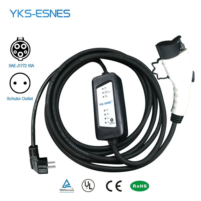 

YKS-ESNES Portable EV car Charger SAE J1772 16A EU Standard Plug 5M Type 2