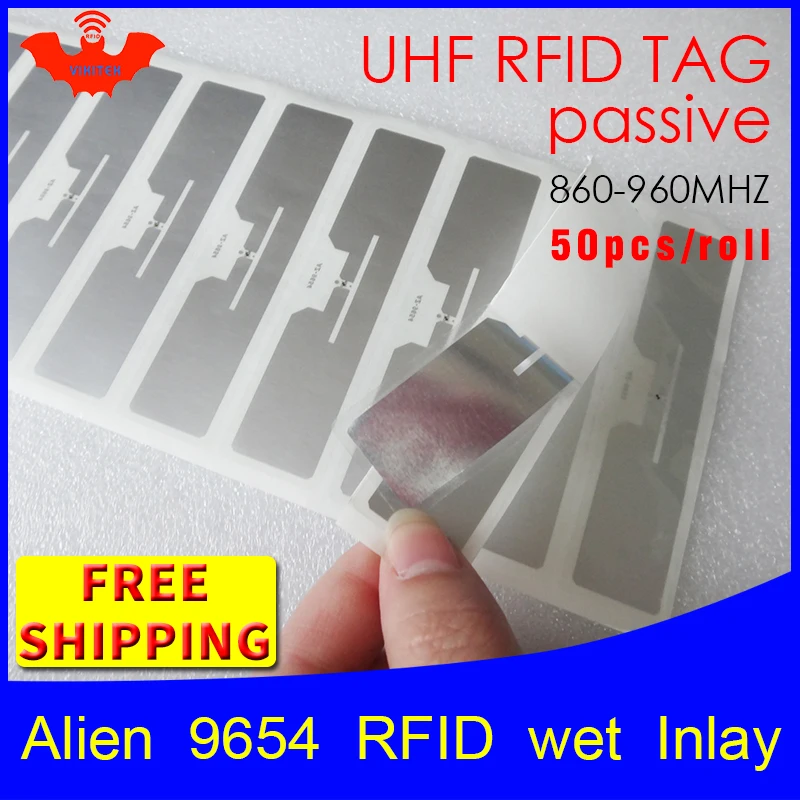 Rfid-теги UHF стикер Alien 9654 влажная инкрустация 915mhz868mhz 860-960 MHZ Higgs3 EPC 6C 50 шт. клей пассивный RFID этикетка