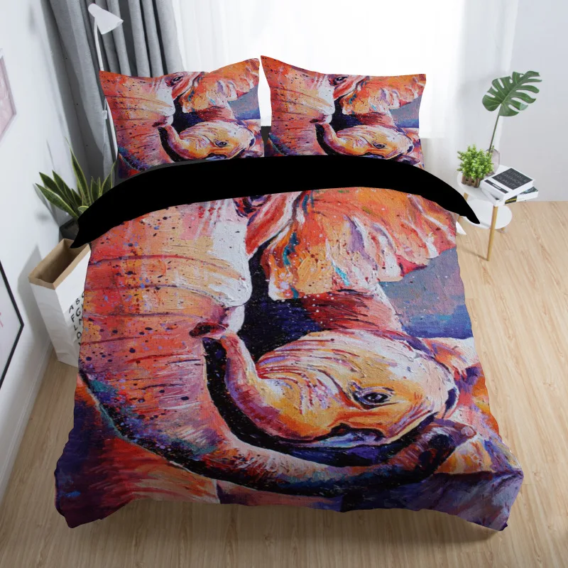 Bohemian Style Mixed Color Cartoon Elephant Duvet Cover Set 2/3pcs Bedding Sets Pillowcases | Дом и сад