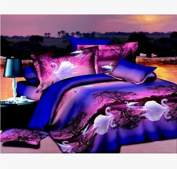 Домашний текстиль 3D постельное белье Лебединое озеро 4 шт. Комплект постельного