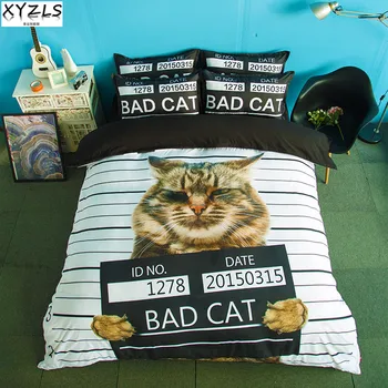 

XYZLS Bad Cat Queen Cotton Bedding Set Full King Double Cats Duvet Cover Set Cartoon Kitten Students/Adults Bedclothes