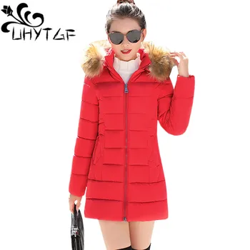

UHYTGF Winter Female Long Jacket Winter Coat Women Fake Fur Collar Warm Woman Parka Outerwear Down Jacket Winter Jacket Women 78