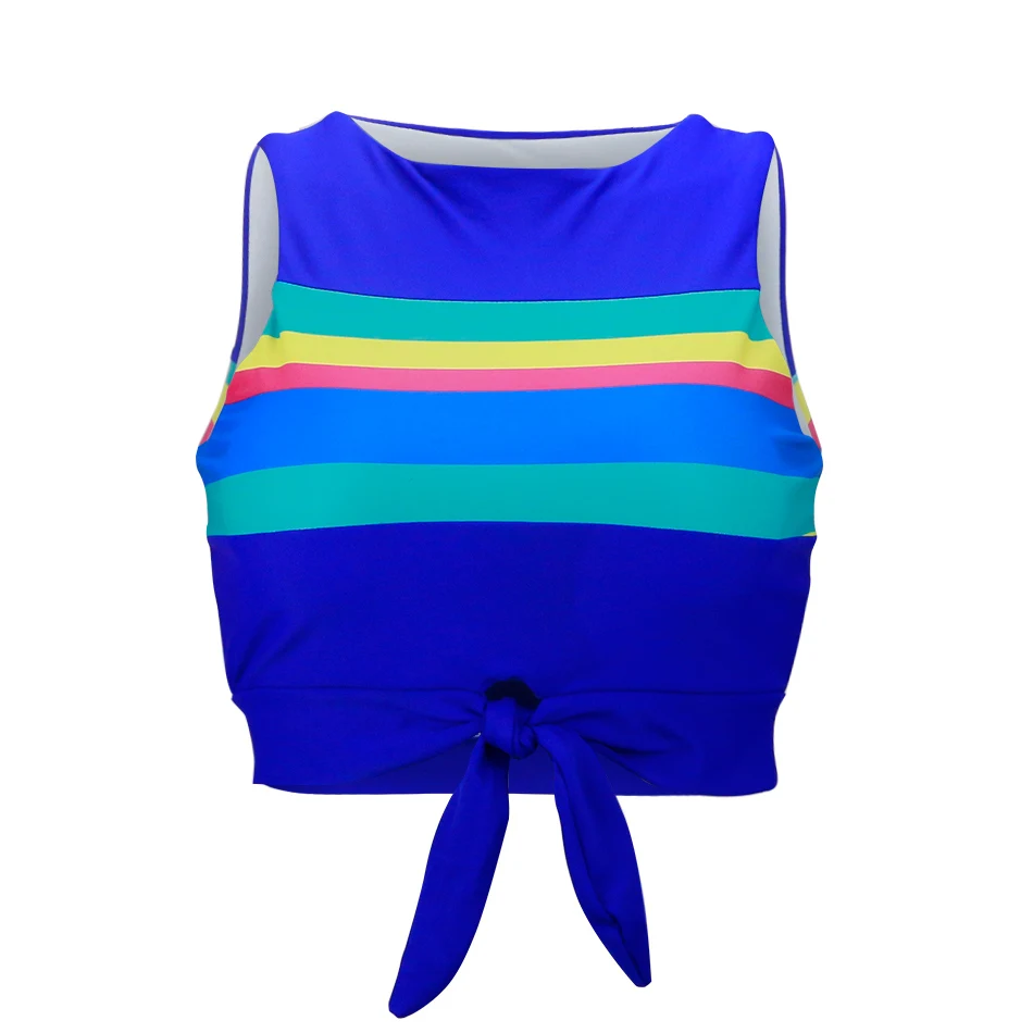 Blesskiss, женский укороченный топ с пуш-ап эффектом, женская спортивная рубашка, сексуальный топ без рукавов с бантом для плавания, фитнеса, йоги, для девушек, спортивная одежда, BH - Цвет: Blue Strips