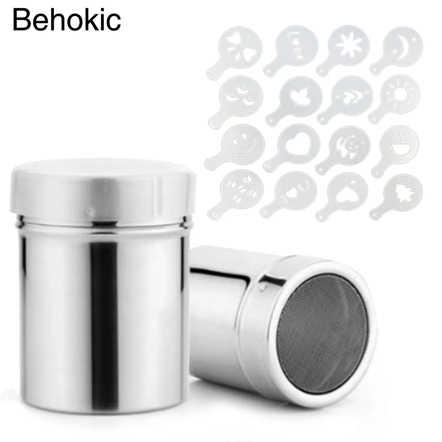 

Behogar 2PCS Stainless Chocolate Shaker Cocoa Flour Icing Sugar Powder 16PCS DIY Coffee Sifter Lid Shaker Coffe Accessory