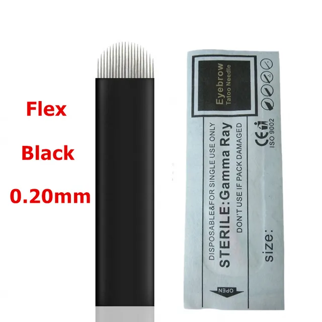 100Pcs Microblading Needles Flex 15U 16U 18U Black 0 20mm Blade for Microblading Embroidery Pen Pernement