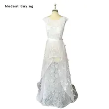 Elegant Sheer Ivory A-Line Beaded Lace Wedding Dresses 2017 with Peplum Formal Formal White Bridal Gowns vestido de noiva BW126