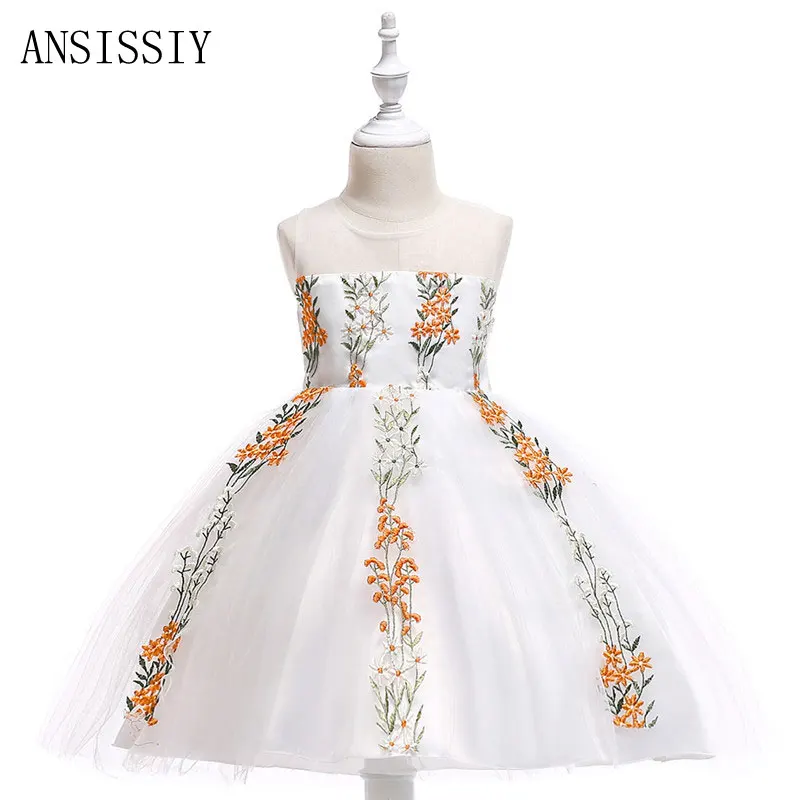 

Formal Wedding Princess Dress Girls Clothes Little Kids Knee Length Mesh Dresses Halloween Costume Evening Party Floral Vestido