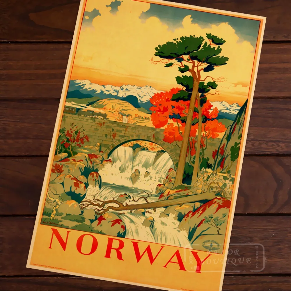 Norway River and Bridge World Travel Room Paper Vintage Kraft Decorative Poster DIY Wall Canvas Sticker Delicate Home Bar Decor | Дом и сад