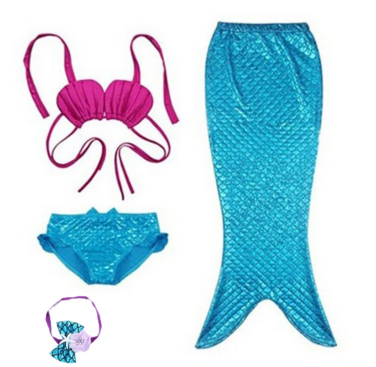 Mermaid Tail kids Costume Cosplay Princess Ariel Baby Girl Maid Tails Fancy Dress Swimmable Bikini Set