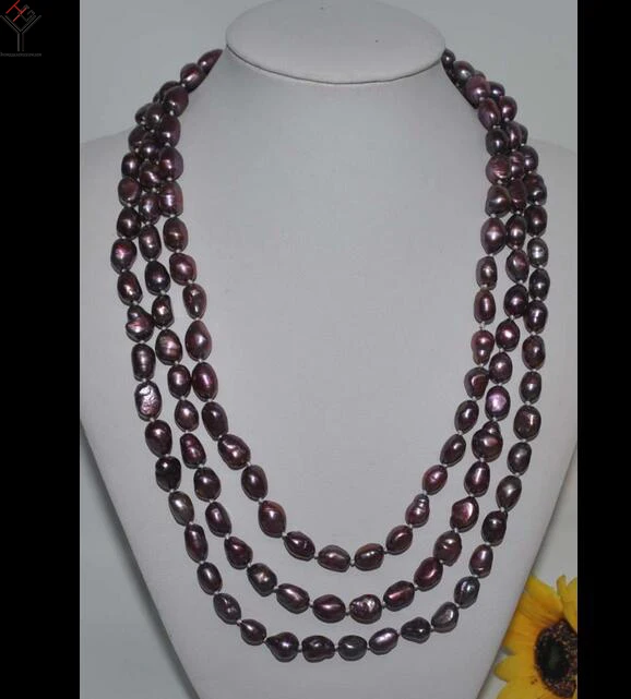 

125CM 50inch Necklace 8-9mm Dark Purple Baroque Natural Freshwater Pearl Jewelry