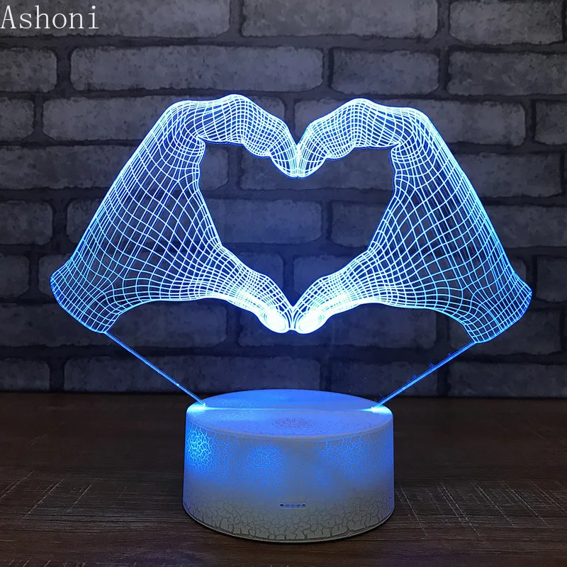 

Love Heart Hand Gesture 3D Acrylic LED Night Light Touch 7 Color changing Table Lamp Party Decorative Valentine's Day Gift
