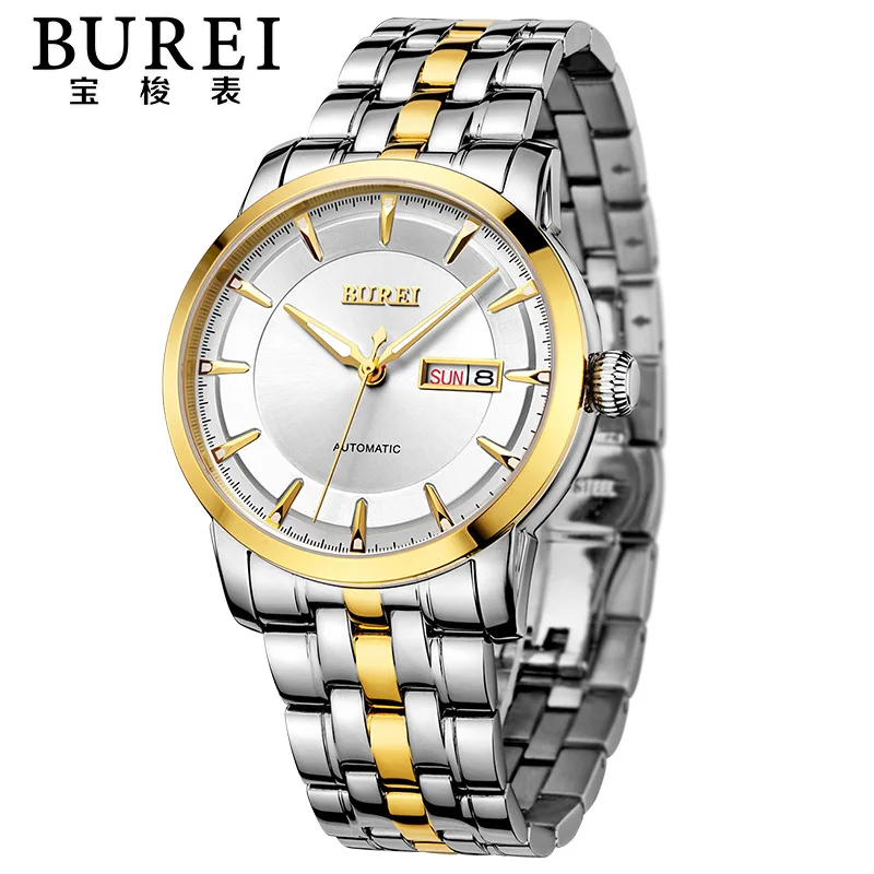 

BUREI Luxury Mens Crystal Sapphire Lens Automatic Mechanical Watch Waterproof Male Wristwatches With Premiums Package 15013