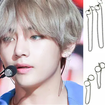 

KPOP DNA Korean Simple Bangtan V Kim Tae Hyung Titanium Stainless steel Tassel Earrings Jewelry