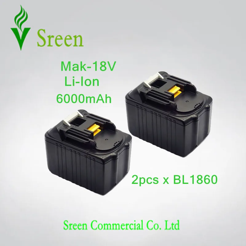 

2 x Rechargeable Lithium Ion 18V 6.0Ah Replacement Power Tool Battery for Makita BL1830 BL1840 194205-3 194230-4 BL1815 LXT400