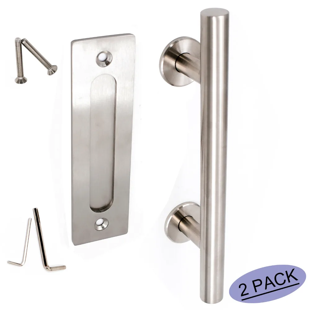 Flush Door Pulls Handles Set Ls08bsn Brushed Nickel Sliding Barn