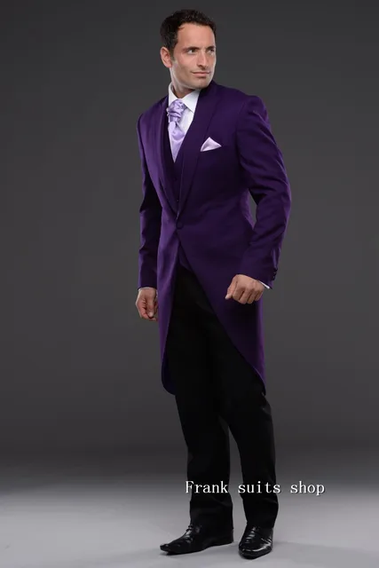 Purple Tail Coat Long Men Suit for Wedding Suit Men Blazer Classic Slim Fit Tuxedo 3 Piece Suit With Pants Vest Custom 1