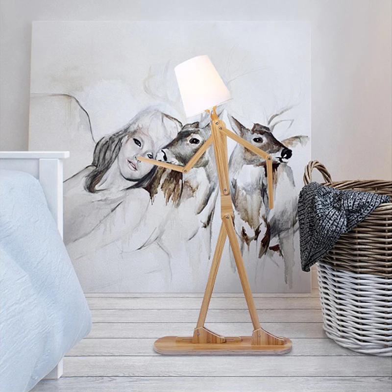 Creative Human Figure Floor Lamps Wooden Log Fabric Stand Light Living Room Bedside Piano Lighting Nordic E27 Standing Lights (6)