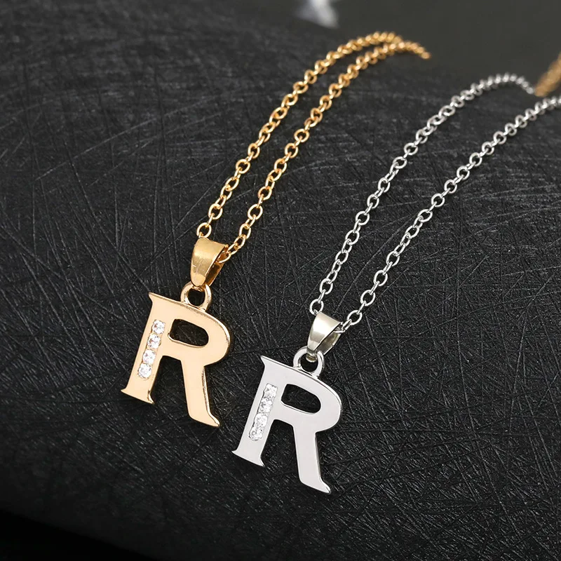 

Cursive 26 English Initial Alphabet R name Necklace tiny English word Initial Letter monogram charm Metal Engagement necklace