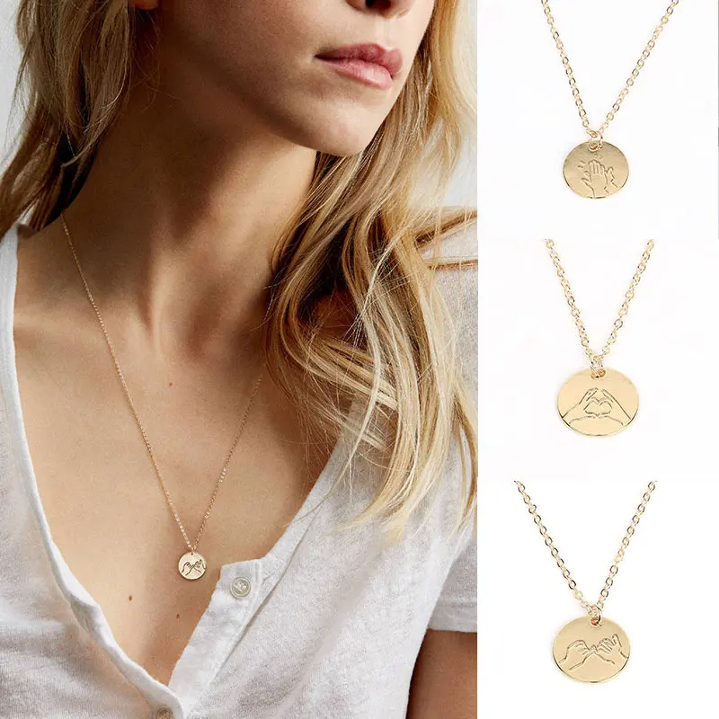 

Round Golden Circle 2019 New Arrival Seaside Sign Language Pendant Necklaces Beautiful Girls Gesture 1PC Expression Adjustable